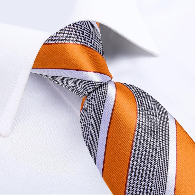 DiBanGu Mens Striped Tie Silk Woven Necktie and Pocket Square Cufflinks Tie Clip Set Wedding Business Formal Gift Tie for Men - Image 4